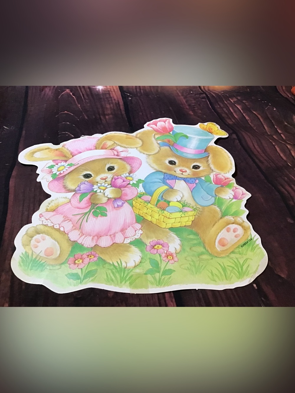 Vintage 1980’s eureka Easter bunny girl & boy rabbit couple cutout wall decor